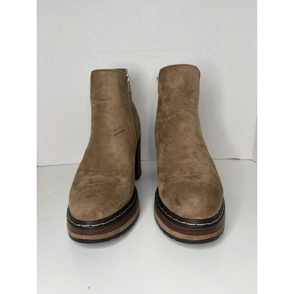 Altar'd State Sonata Platform Ankle Booties Block Heel Light Brown Taupe Sz 7.5